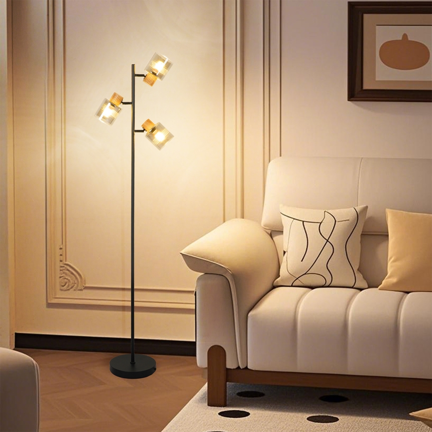 Brilagi - Gulvlampe HYGGE 3xE14/15W/230V gummitræ/røget