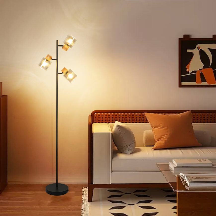 Brilagi - Gulvlampe HYGGE 3xE14/15W/230V træ/røgfarvet