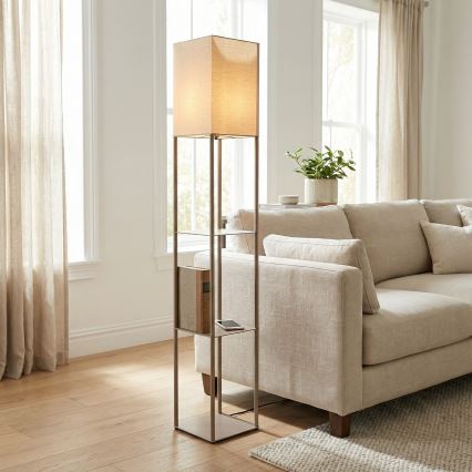 Brilagi - Gulvlampe med hylder GRADUS 1xE27/40W/230V 150 cm grå/beige