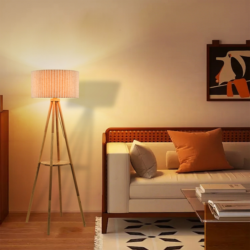 Brilagi - Gulvlampe NORDIC WAVE 1xE27/15W/230V gummitræ/hør