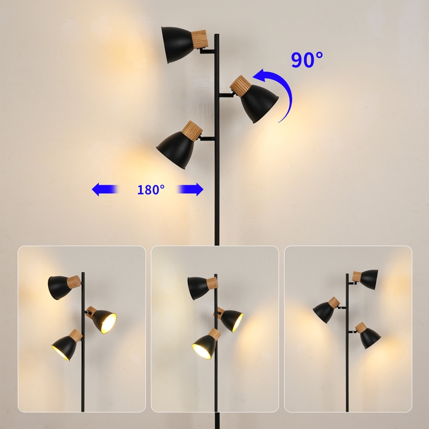 Brilagi - Gulvlampe ODENSE 3xE14/10W/230V træ/sort