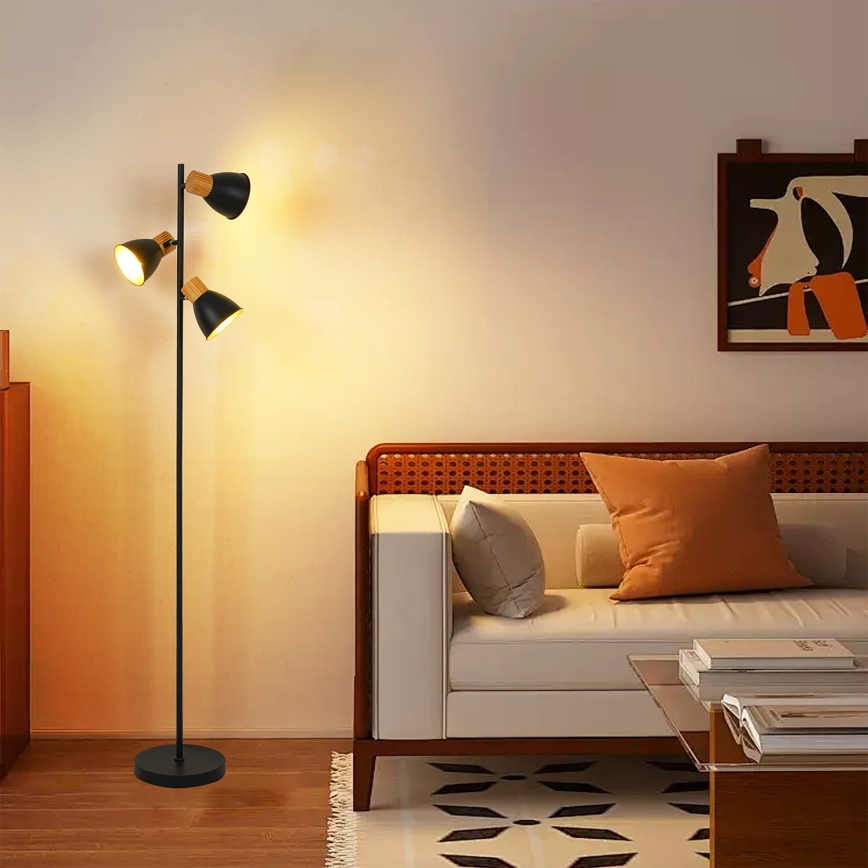 Brilagi - Gulvlampe ODENSE 3xE14/10W/230V træ/sort