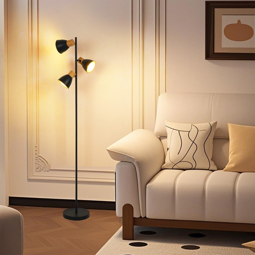 Brilagi - Gulvlampe ODENSE 3xE14/10W/230V træ/sort