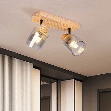 Brilagi - HYGGE spotlampe 2xE14/15W/230V træ/røgfarvet