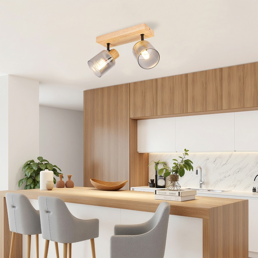 Brilagi - HYGGE spotlampe 2xE14/15W/230V træ/røgfarvet