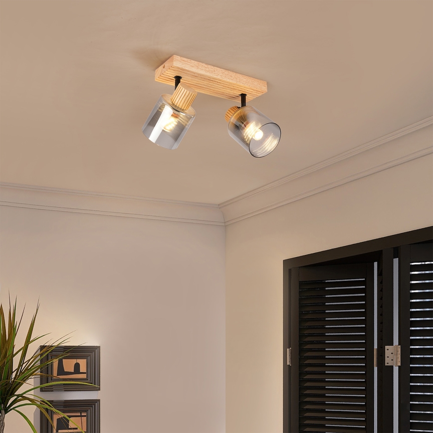 Brilagi - HYGGE spotlampe 2xE14/15W/230V træ/røgfarvet