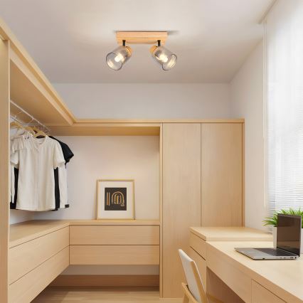 Brilagi - HYGGE spotlampe 2xE14/15W/230V træ/røgfarvet