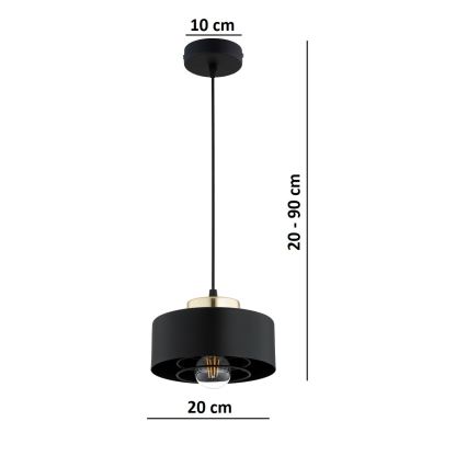 Brilagi - Kabelpendel SPRING 1xE27/60W/230V Ø 20 cm sort/guld
