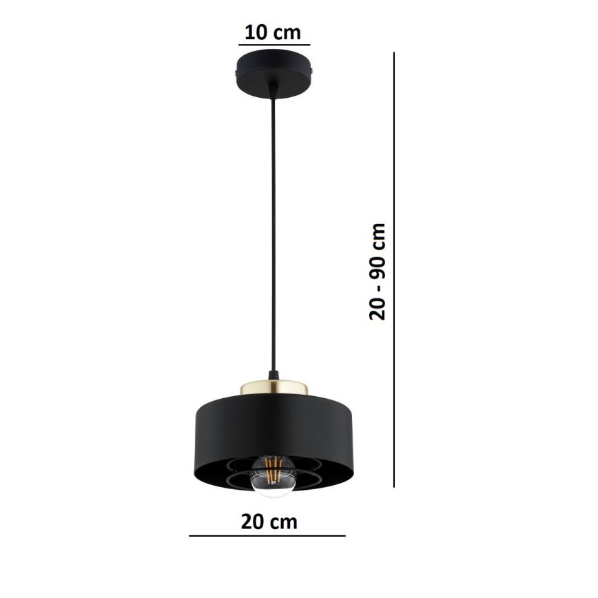Brilagi - Kabelpendel SPRING 1xE27/60W/230V Ø 20 cm sort/guld