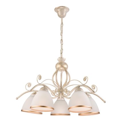 Brilagi - Kædeophængt LED-lysekrone ANTICO 5xE27/60W/230V 3000K hvid patina