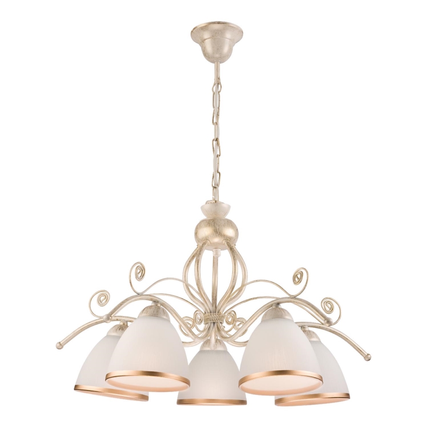 Brilagi - Kædeophængt LED-lysekrone ANTICO 5xE27/60W/230V 3000K hvid patina