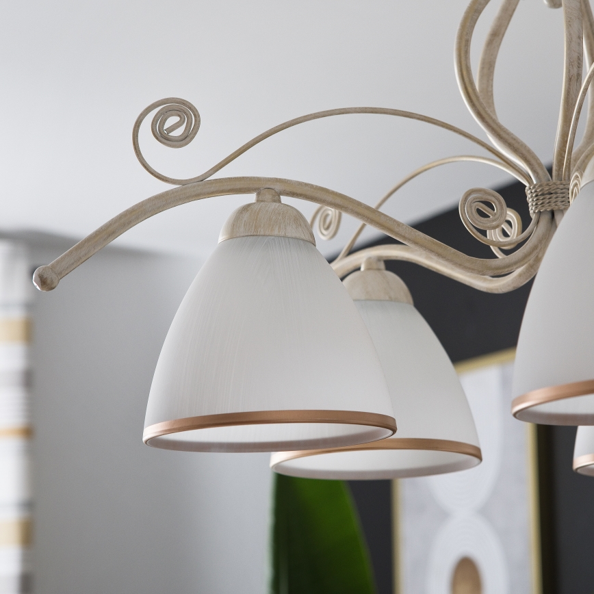 Brilagi - Kædeophængt LED-lysekrone ANTICO 5xE27/60W/230V 3000K hvid patina