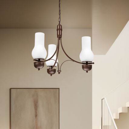 Brilagi - kædeophængt LED-lysekrone COTTAGE, 3xE14/40W/230V, bøg/brun/hvid
