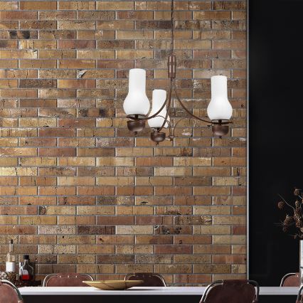 Brilagi - kædeophængt LED-lysekrone COTTAGE, 3xE14/40W/230V, bøg/brun/hvid