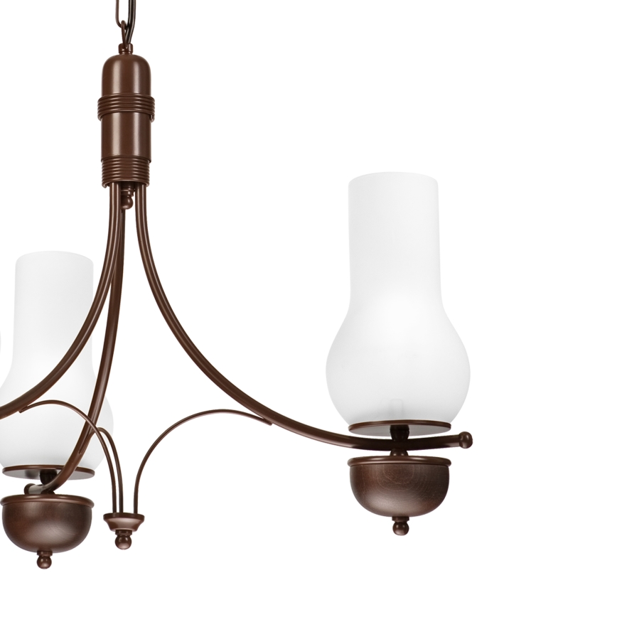 Brilagi - kædeophængt LED-lysekrone COTTAGE, 3xE14/40W/230V, bøg/brun/hvid