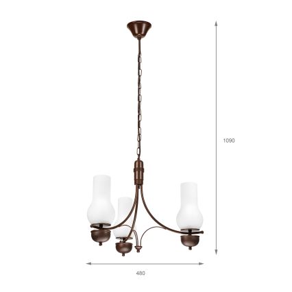 Brilagi - kædeophængt LED-lysekrone COTTAGE, 3xE14/40W/230V, bøg/brun/hvid