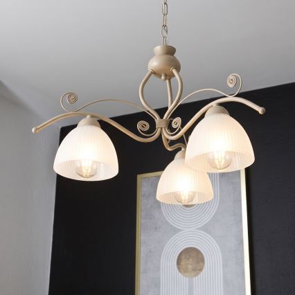 Brilagi - Kædeophængt lysekrone ANTICO MODERN 3xE27/60W/230V beige