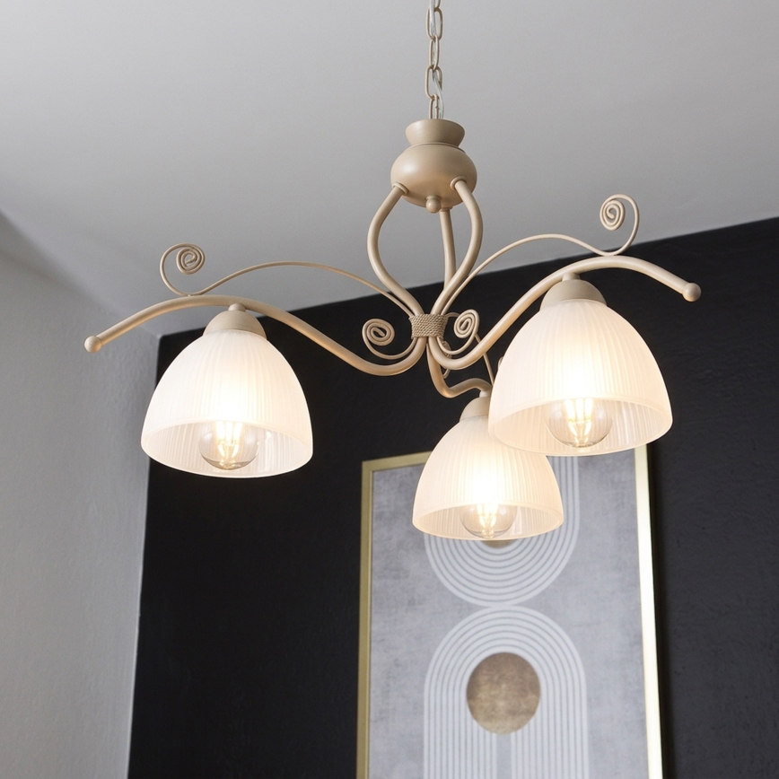 Brilagi - Kædeophængt lysekrone ANTICO MODERN 3xE27/60W/230V beige