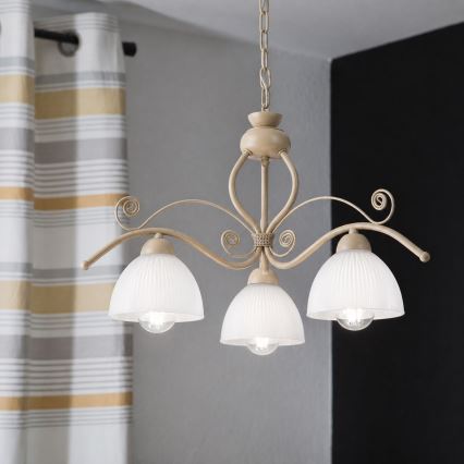 Brilagi - Kædeophængt lysekrone ANTICO MODERN 3xE27/60W/230V beige