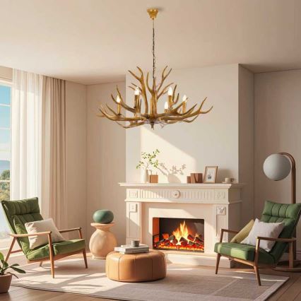 Brilagi - Kædeophængt lysekrone DEER 6xE14/10W/230V Ø 102 cm med hjortegevir