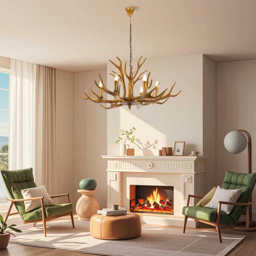 Brilagi - Kædeophængt lysekrone DEER 6xE14/10W/230V Ø 102 cm med hjortegevir