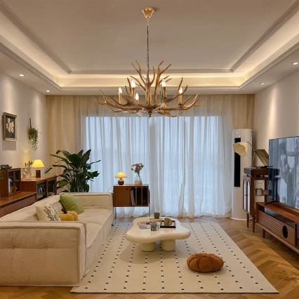 Brilagi - Kædeophængt lysekrone DEER 6xE14/10W/230V Ø 102 cm med hjortegevir