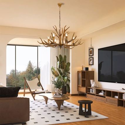 Brilagi - Kædeophængt lysekrone DEER 6xE14/10W/230V Ø 102 cm med hjortegevir