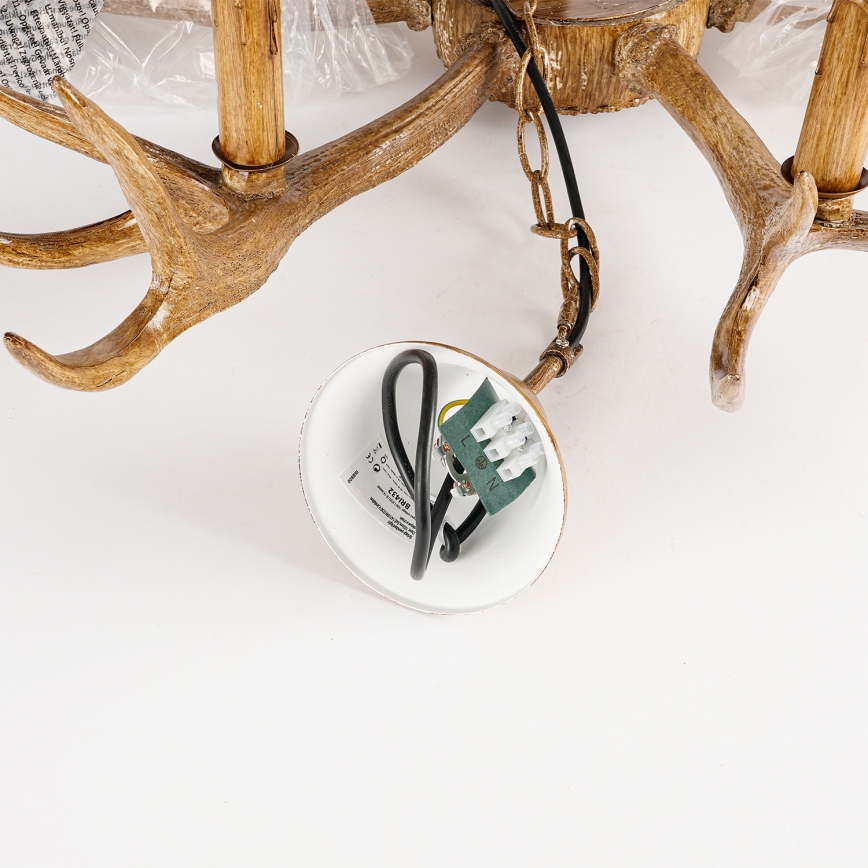 Brilagi - Kædeophængt lysekrone DEER 6xE14/10W/230V Ø 102 cm med hjortegevir