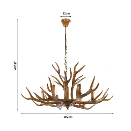 Brilagi - Kædeophængt lysekrone DEER 6xE14/10W/230V Ø 102 cm med hjortegevir