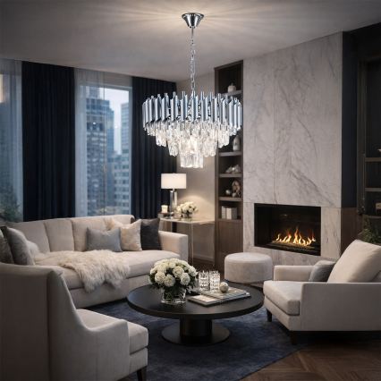 Brilagi - Kædeophængt lysekrone ECLIPSE 5xE14/10W/230V Ø 38 cm sølv