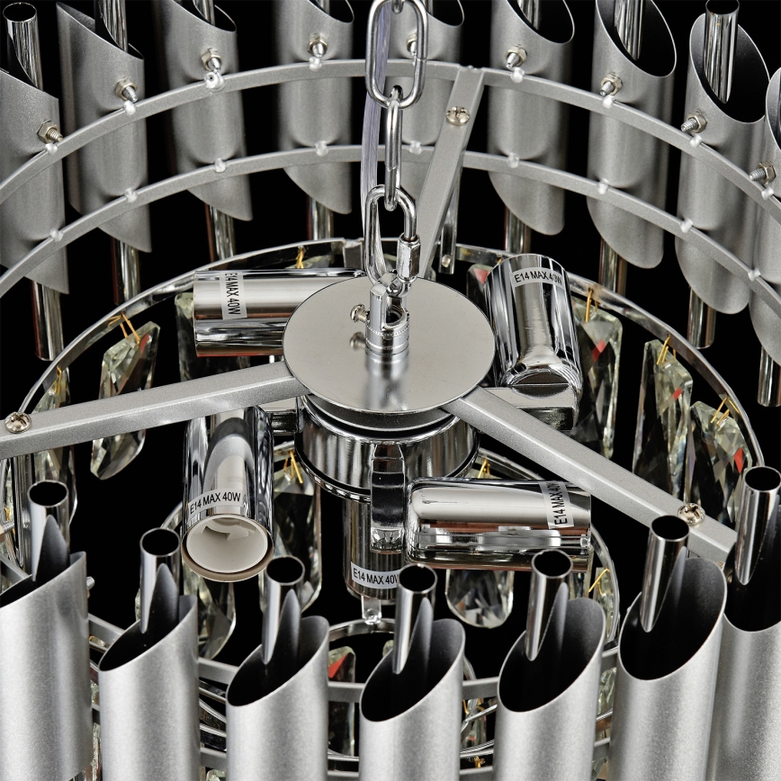 Brilagi - Kædeophængt lysekrone ECLIPSE 5xE14/10W/230V Ø 38 cm sølv