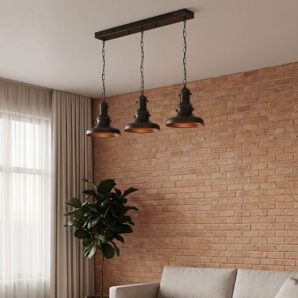 Brilagi - Kædeophængt lysekrone PYRONIC 3xE27/40W/230V bronze/patina