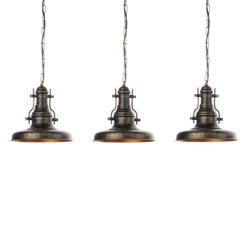 Brilagi - Kædeophængt lysekrone PYRONIC 3xE27/40W/230V bronze/patina