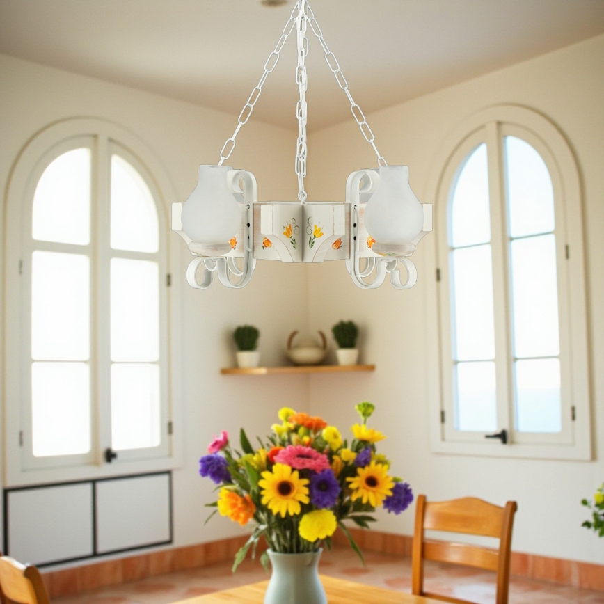 Brilagi - Kædeophængt lysekrone QUEEN 4xE14/40W/230V bøg/creme