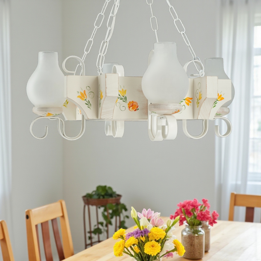 Brilagi - Kædeophængt lysekrone QUEEN 4xE14/40W/230V bøg/creme