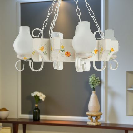 Brilagi - Kædeophængt lysekrone QUEEN 4xE14/40W/230V bøg/creme