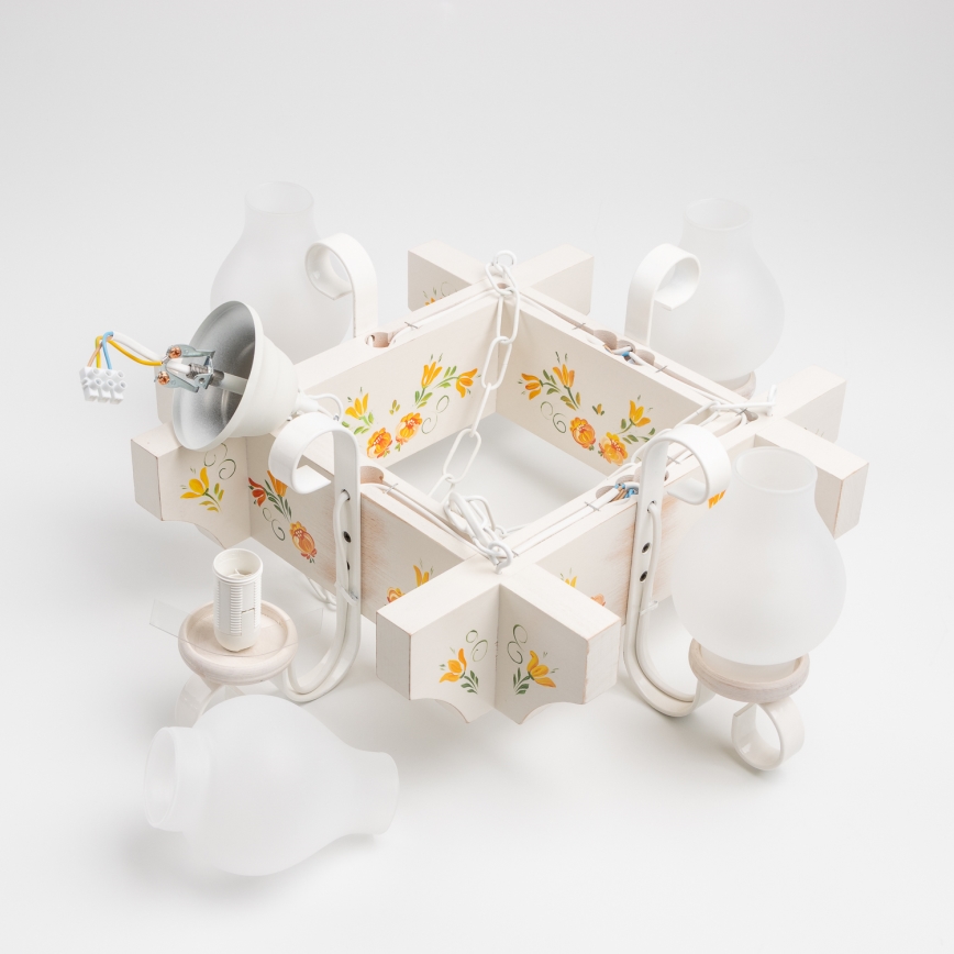 Brilagi - Kædeophængt lysekrone QUEEN 4xE14/40W/230V bøg/creme