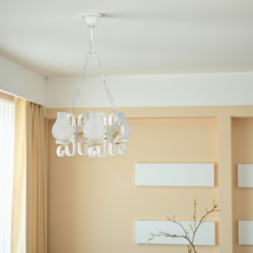 Brilagi - Kædeophængt lysekrone QUEEN 4xE14/40W/230V bøg/cremefarvet