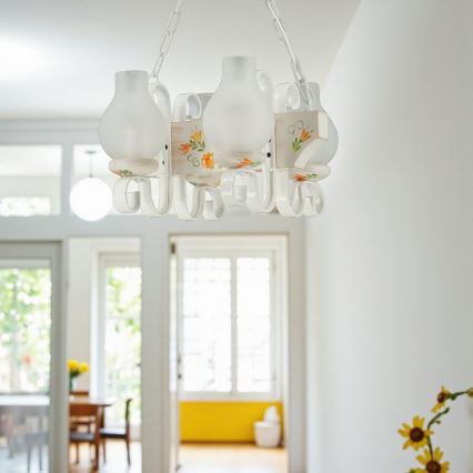 Brilagi - Kædeophængt lysekrone QUEEN 4xE14/40W/230V bøg/cremefarvet