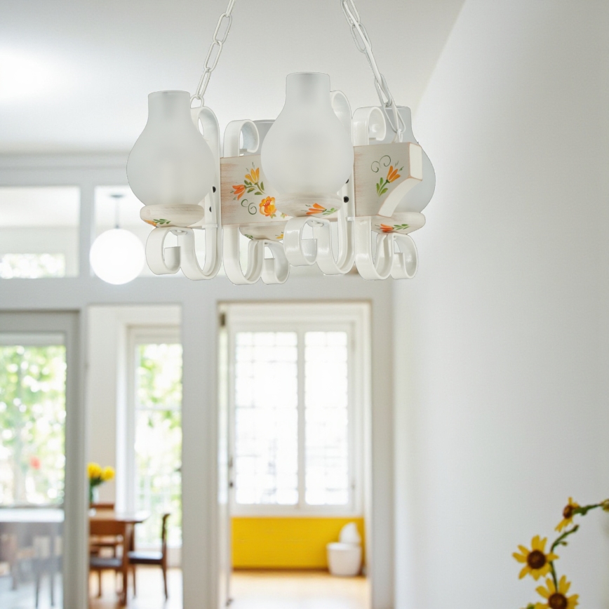 Brilagi - Kædeophængt lysekrone QUEEN 4xE14/40W/230V bøg/cremefarvet