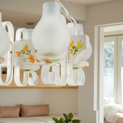 Brilagi - Kædeophængt lysekrone QUEEN 4xE14/40W/230V bøg/cremefarvet