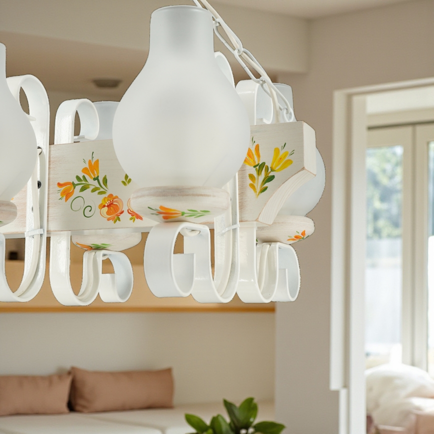 Brilagi - Kædeophængt lysekrone QUEEN 4xE14/40W/230V bøg/cremefarvet