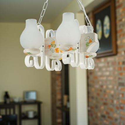 Brilagi - Kædeophængt lysekrone QUEEN 4xE14/40W/230V bøg/cremefarvet