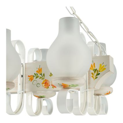 Brilagi - Kædeophængt lysekrone QUEEN 4xE14/40W/230V bøg/cremefarvet