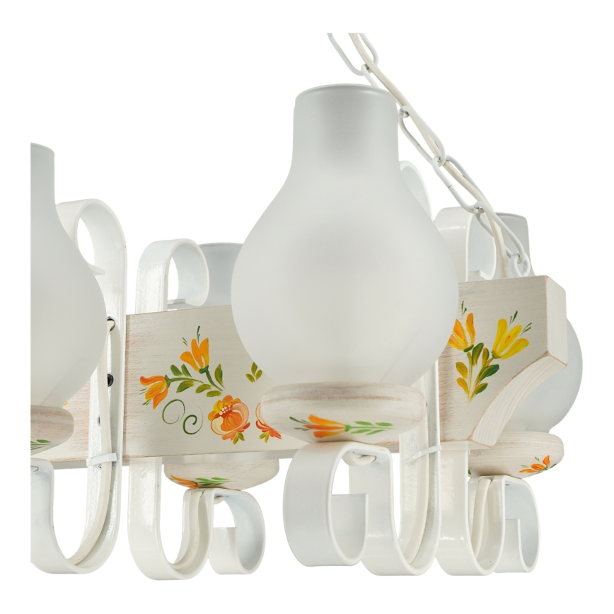 Brilagi - Kædeophængt lysekrone QUEEN 4xE14/40W/230V bøg/cremefarvet