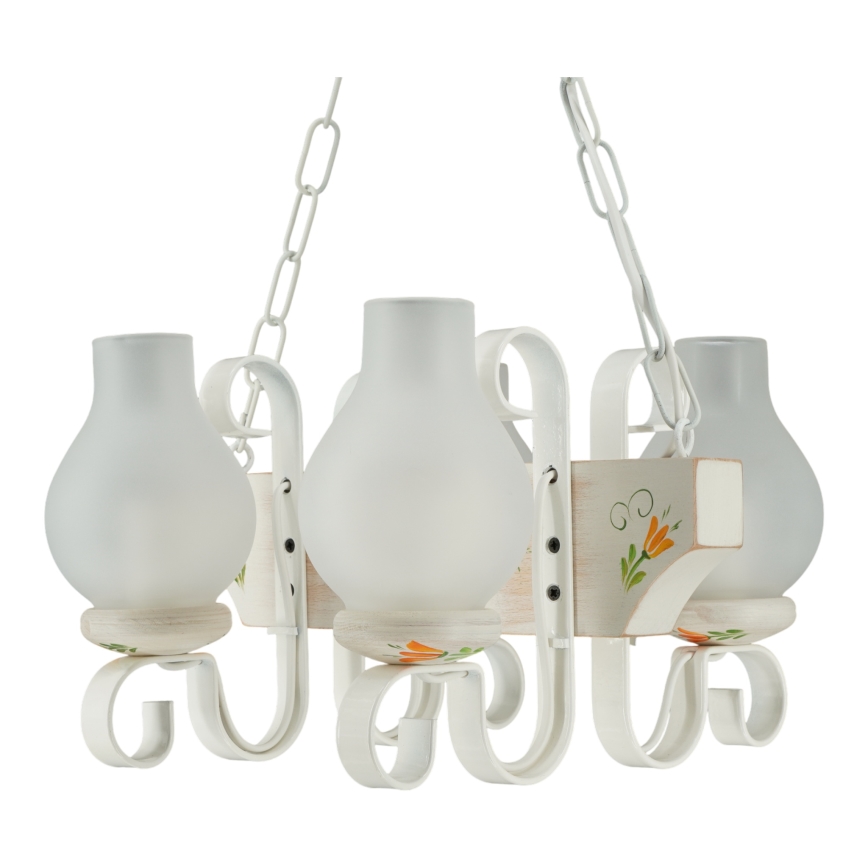 Brilagi - Kædeophængt lysekrone QUEEN 4xE14/40W/230V bøg/cremefarvet