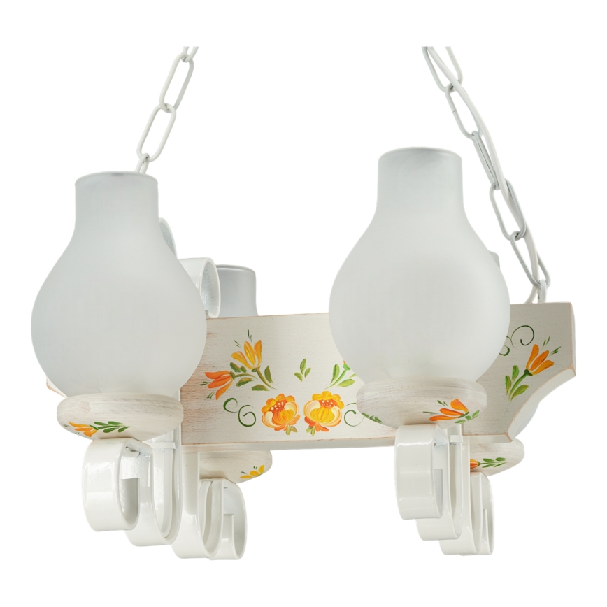 Brilagi - Kædeophængt lysekrone QUEEN 4xE14/40W/230V bøg/cremefarvet