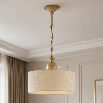 Brilagi - Kædeophængt lysekrone SAPHIRE 1xE27/15W/230V creme/guld/patina