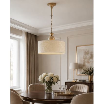 Brilagi - Kædeophængt lysekrone SAPHIRE 1xE27/15W/230V creme/guld/patina