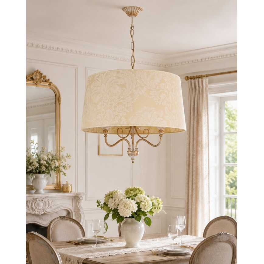 Brilagi - Kædeophængt lysekrone SONIA 3xE27/15W/230V Ø 56 cm creme/patina